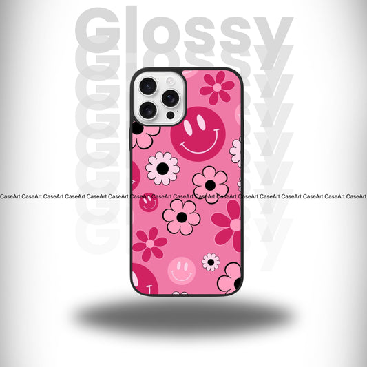Pink Smiley Floral Glossy Case