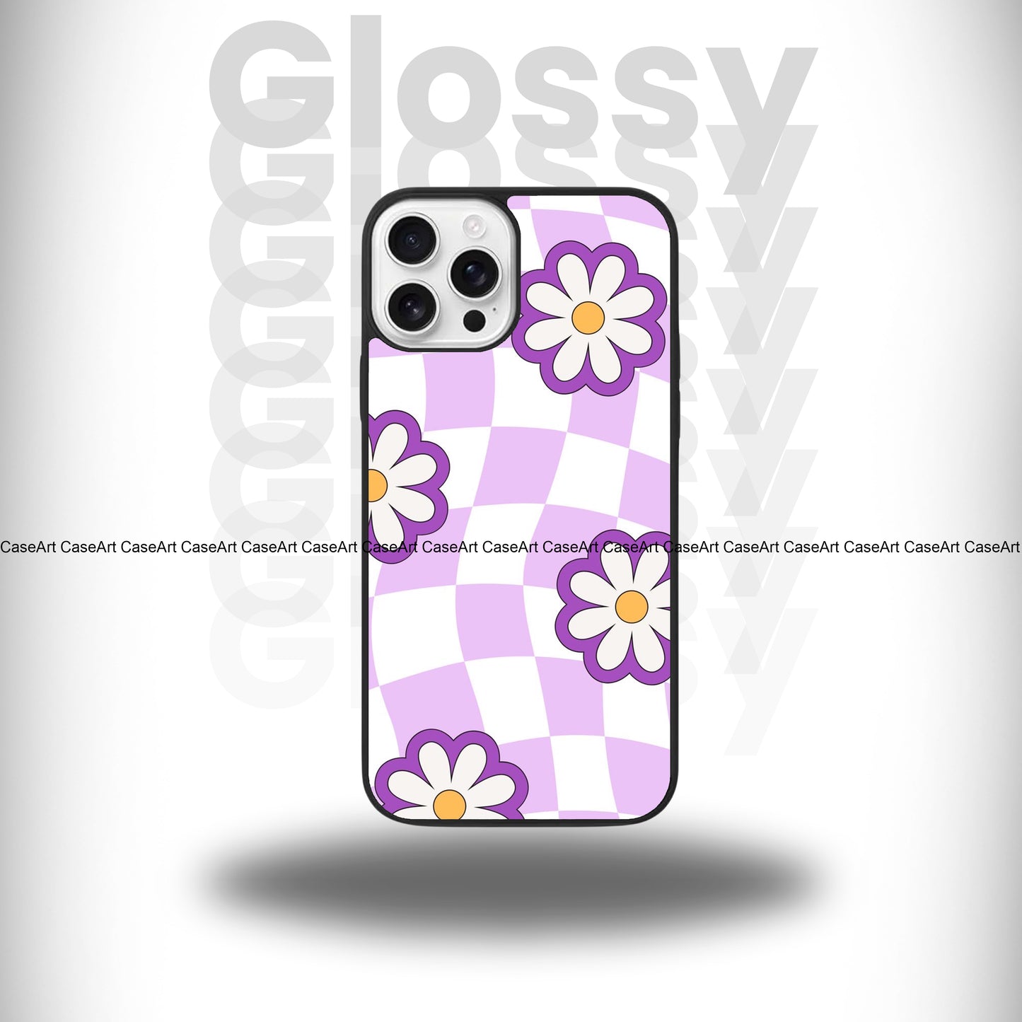 Checkered Purple Floral Glossy Case