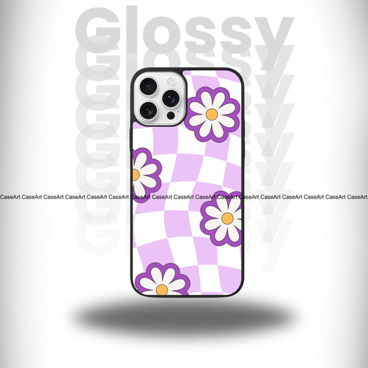 Checkered Purple Floral Glossy Case