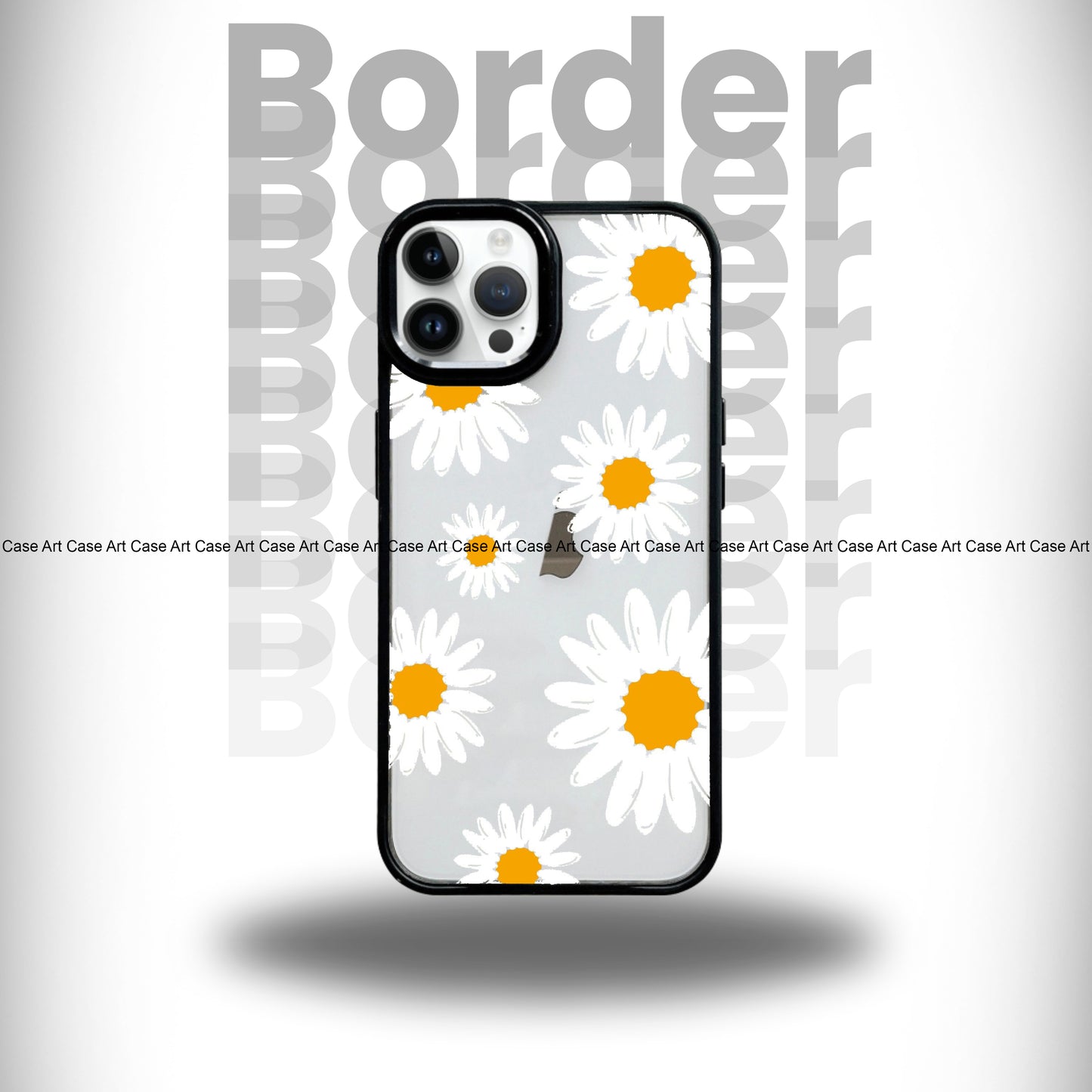 White Flowers Black Border Case