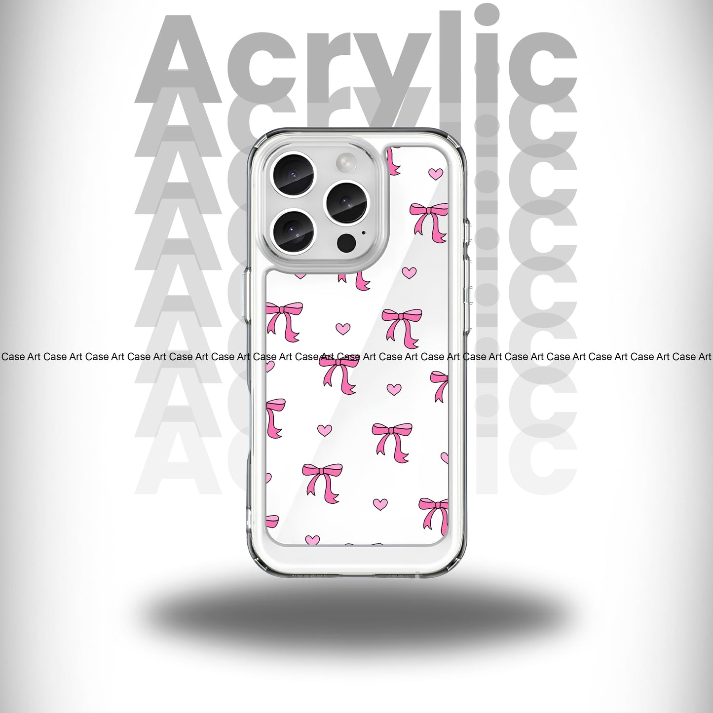 Pink Bows With Heart Crystal Acrylic Case