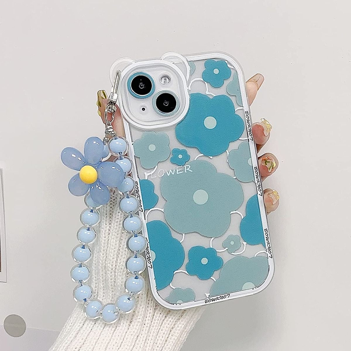 Clear Blue Floral Case With Strap