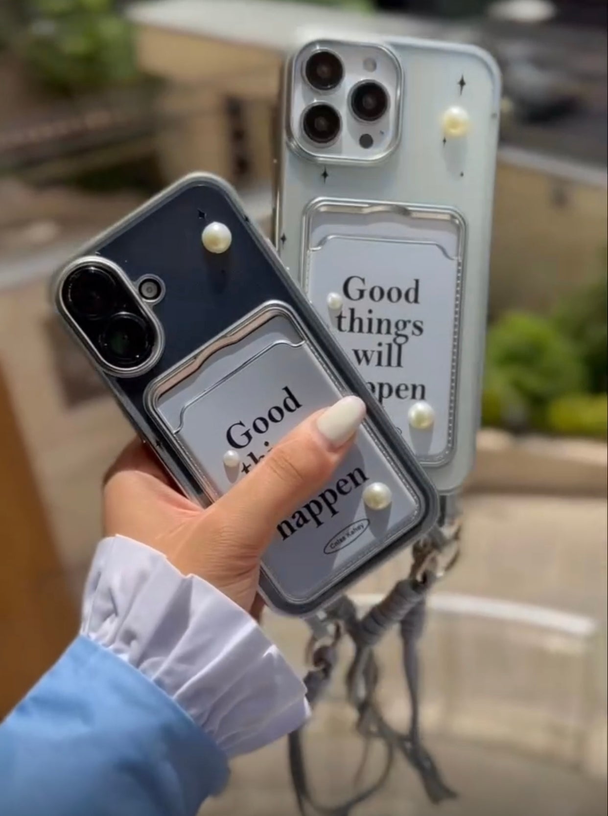 Good things will happen case with lanyard