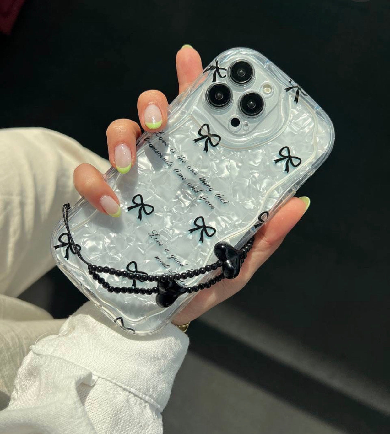 Icy Black Bow Case With Charm