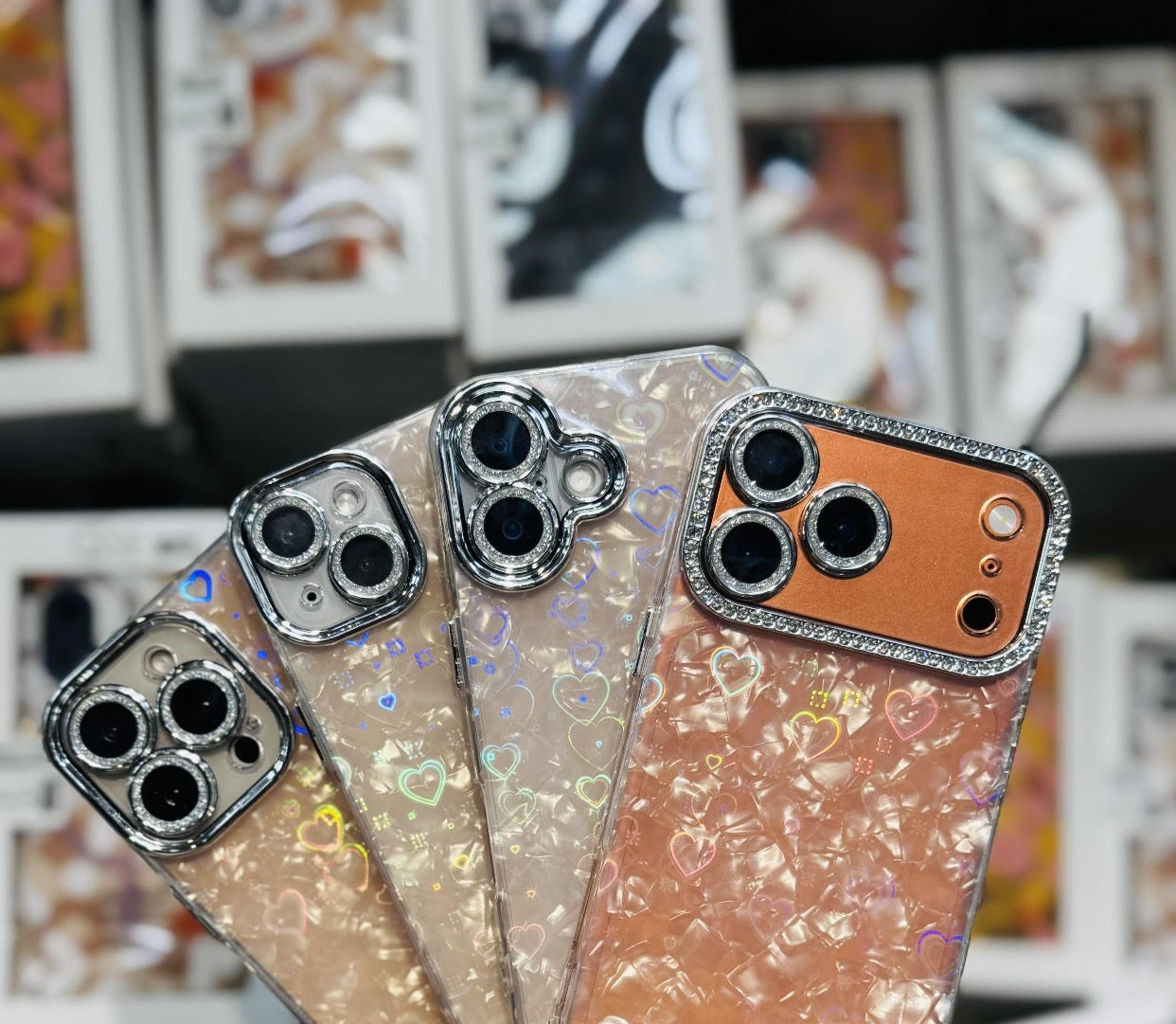 Heart Holographic Case With Glitter Camera Lens Protection