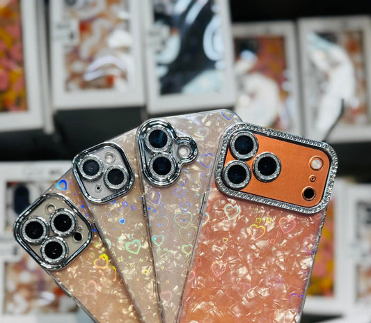 Heart Holographic Case With Glitter Camera Lens Protection